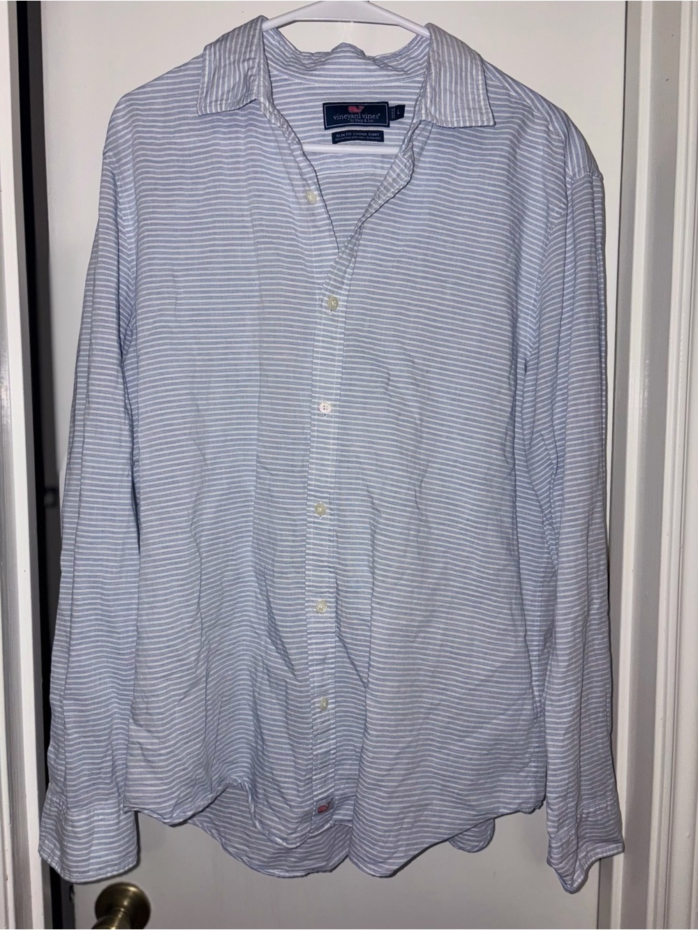 Vineyard Vines Men’s Slim Fit Cooper Shirt L Blue White Stripe Cotton Linen